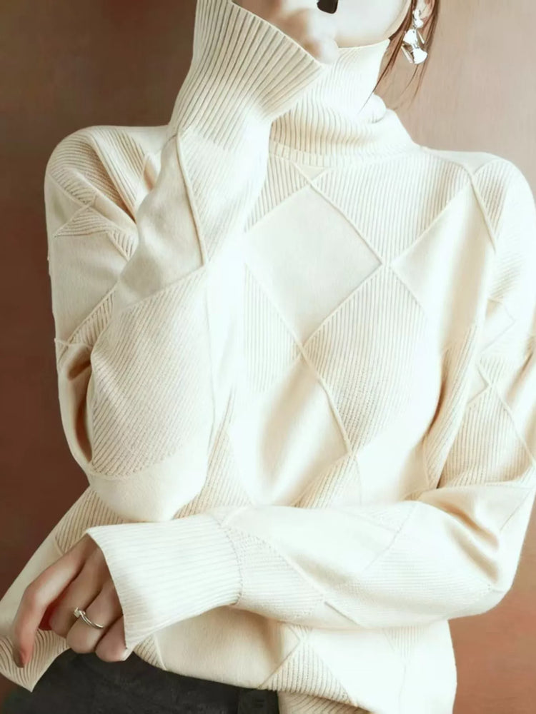 Full Size Diamond Pattern Turtleneck Sweater Plus Size