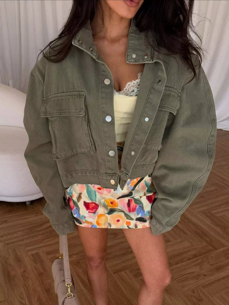 Oversized Utility Cropped Denim Jacket