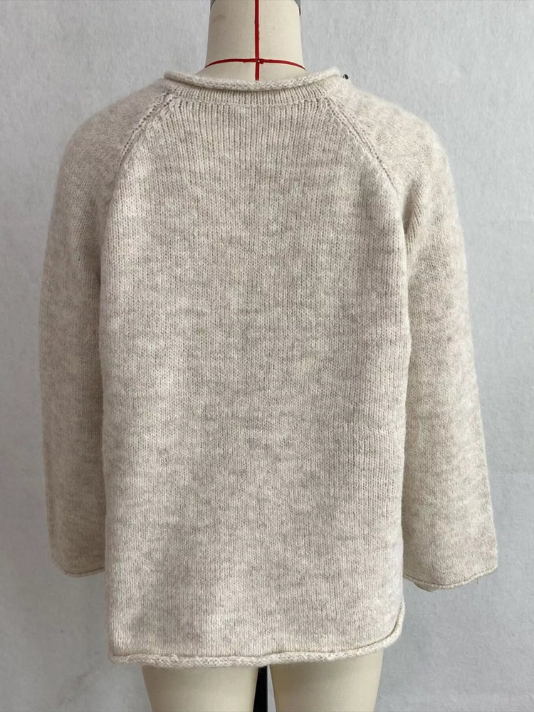 Chic V-Neck Sweater with Polka Dot Ribbon Tie