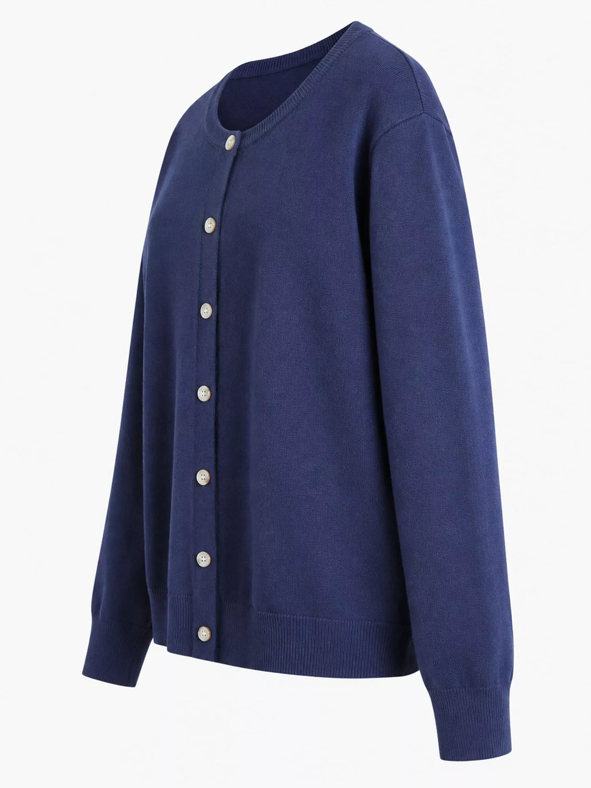 Plus Size Crew Neck Button-Down Knit Cardigan