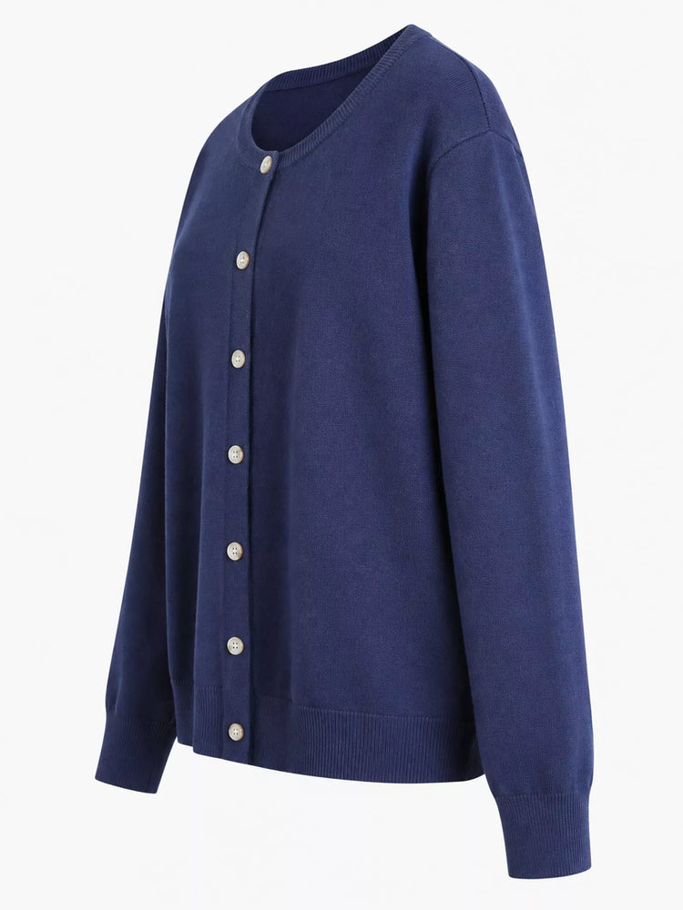 Plus Size Crew Neck Button-Down Knit Cardigan
