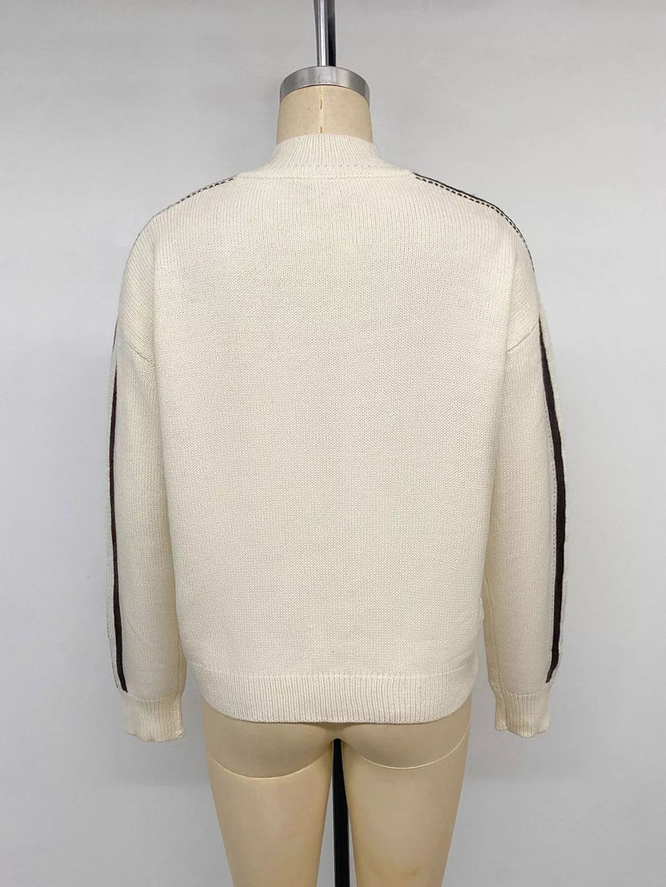 Chinese Knot Button Cardigan with Contrast Side Stripes