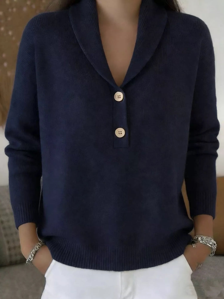 Shawl Collar Button Detail Sweater