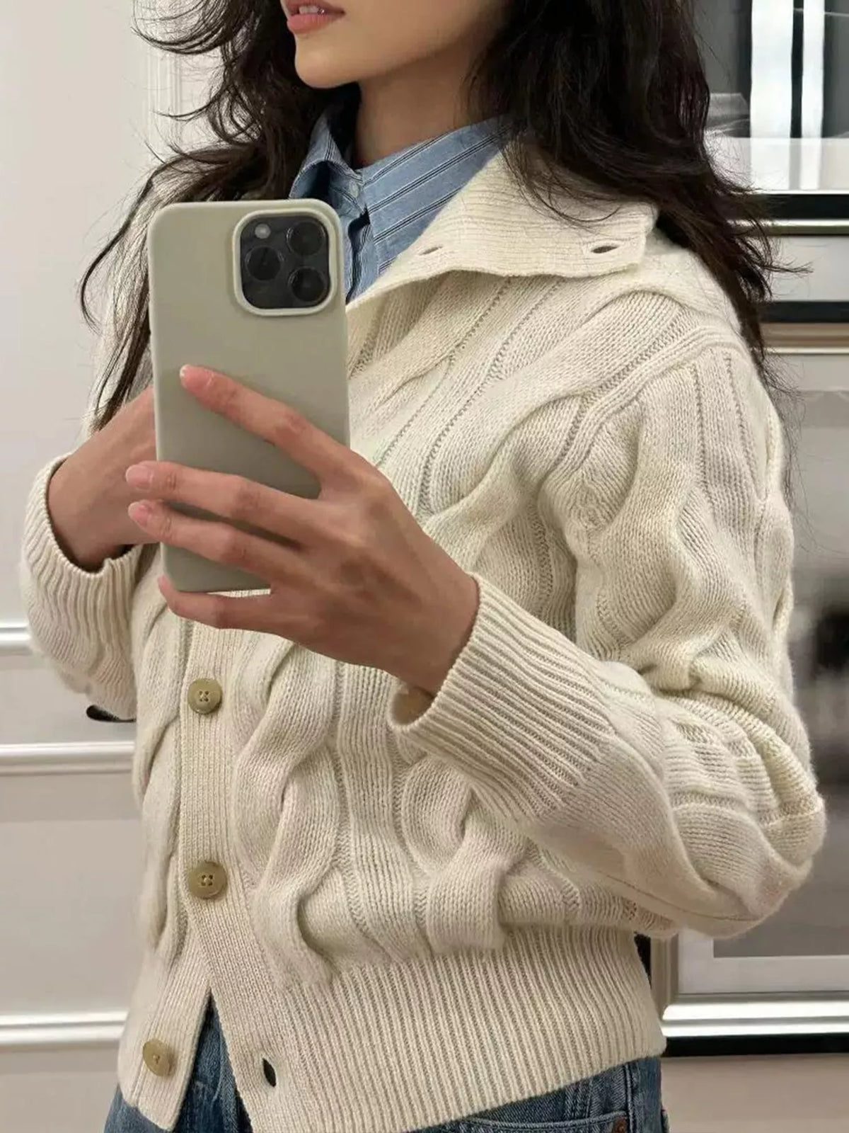 Cable Knit Button Up Cardigan