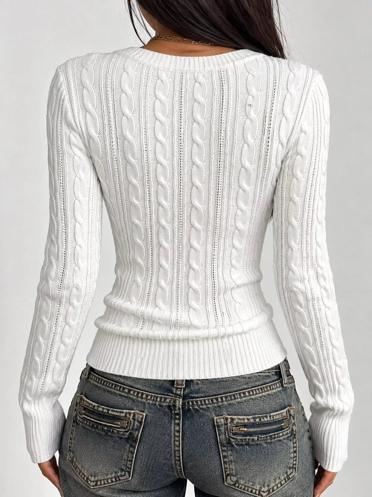 Slim-Fit Deep V-Neck Cable Knit Sweater