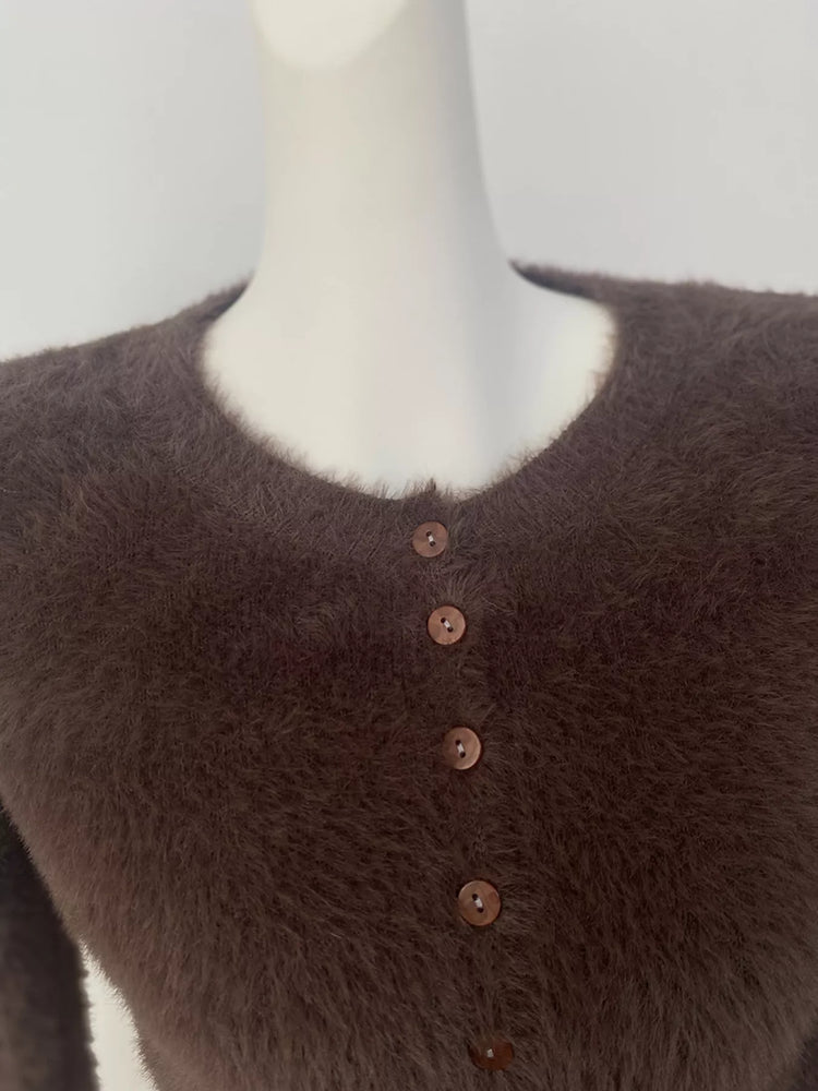 Soft Fuzzy Button-Down Cropped Cardigan