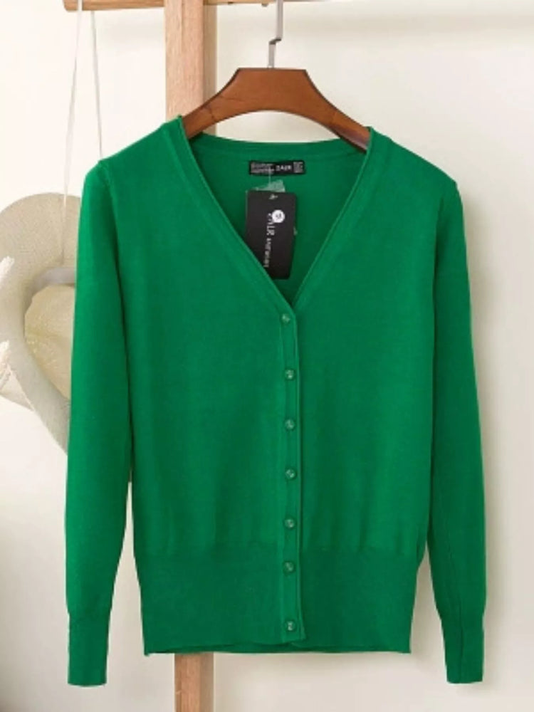 Classic V-Neck Button-Down Knit Cardigan
