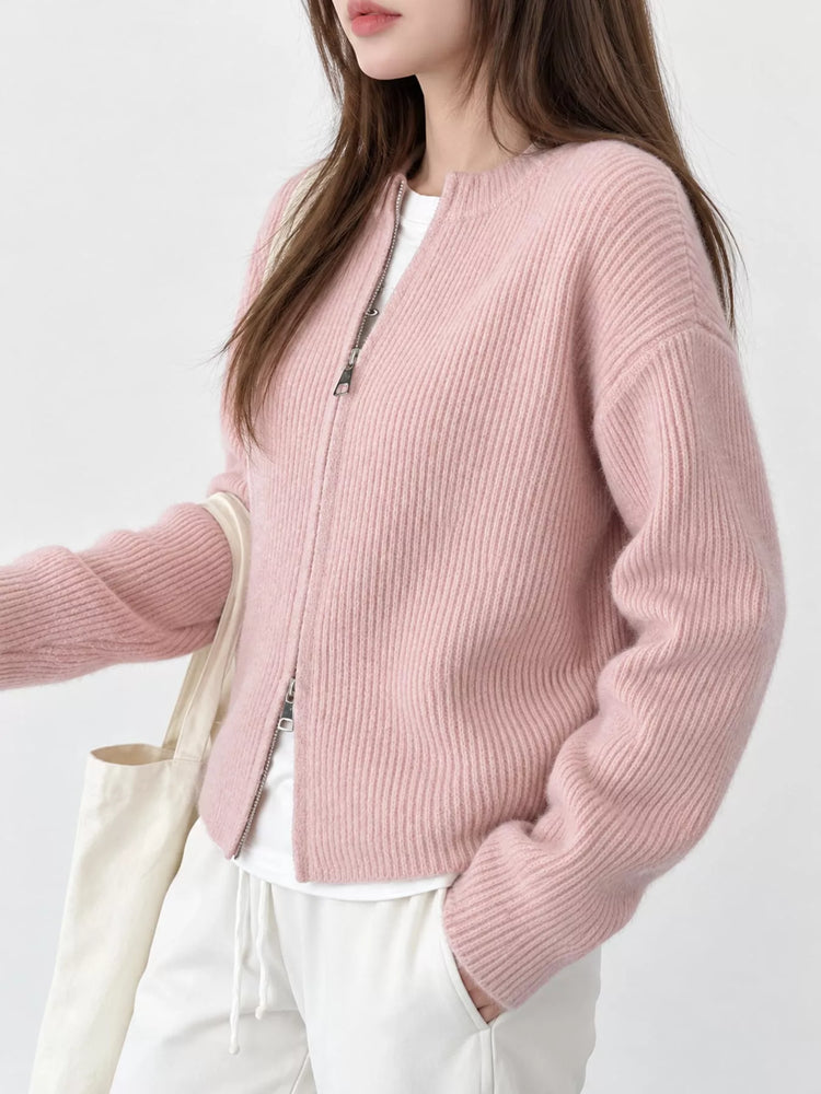 Zip Up Dropped Shoulder Cardigan