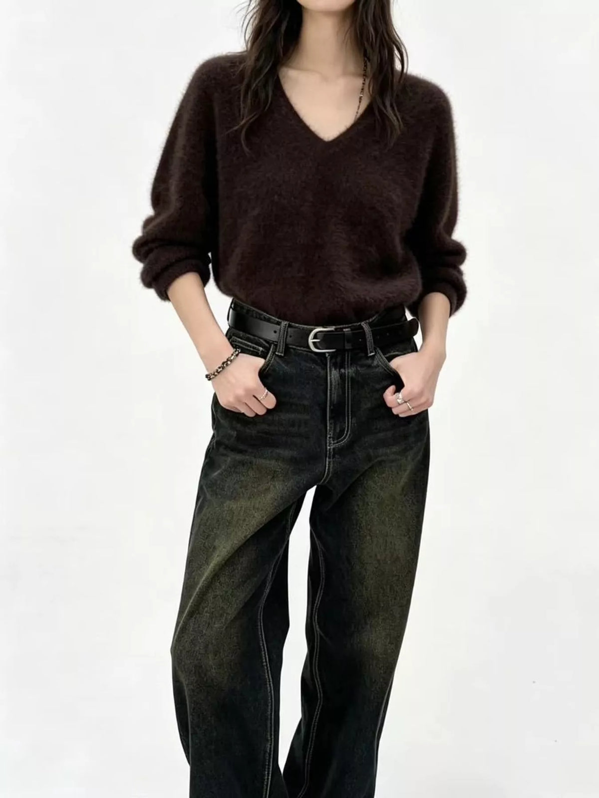 V-Neck Dropped Shoulder Sweater