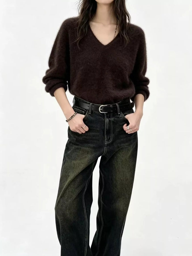 V-Neck Dropped Shoulder Sweater
