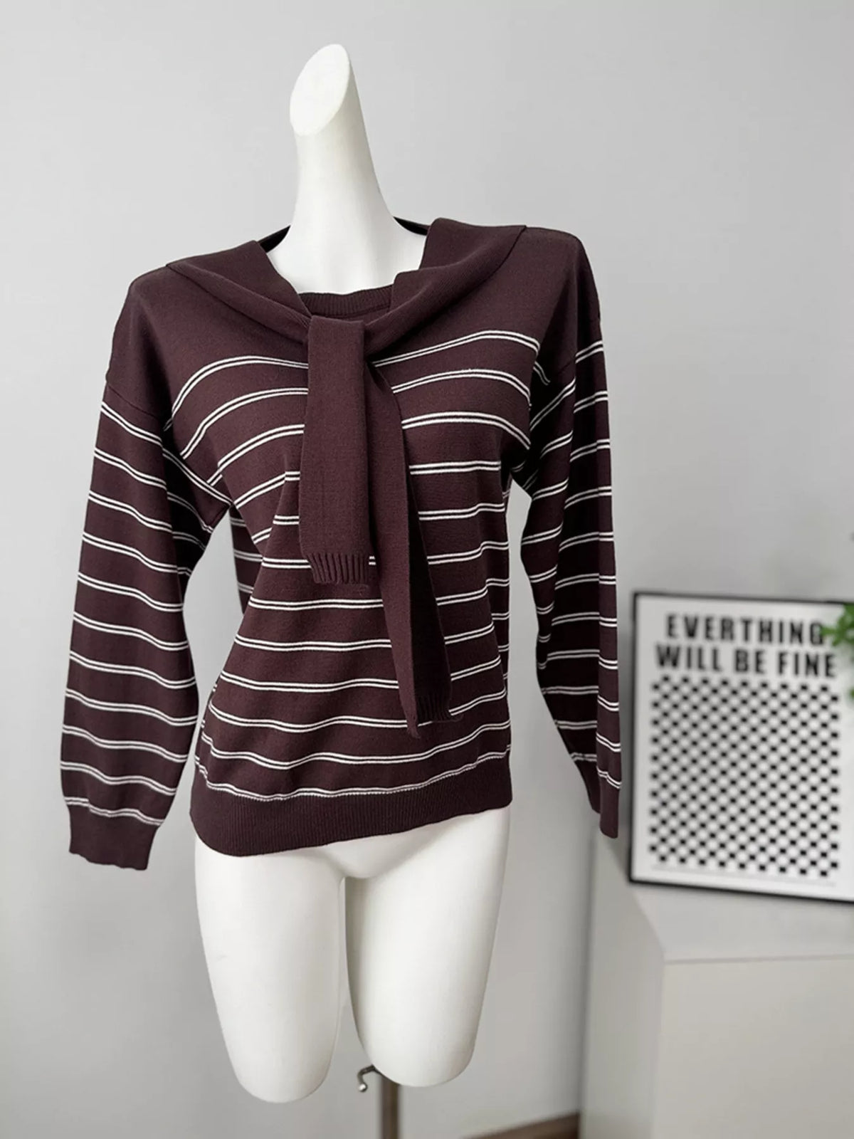 Classic Striped Crewneck Knit Top with Layered Sweater Detail