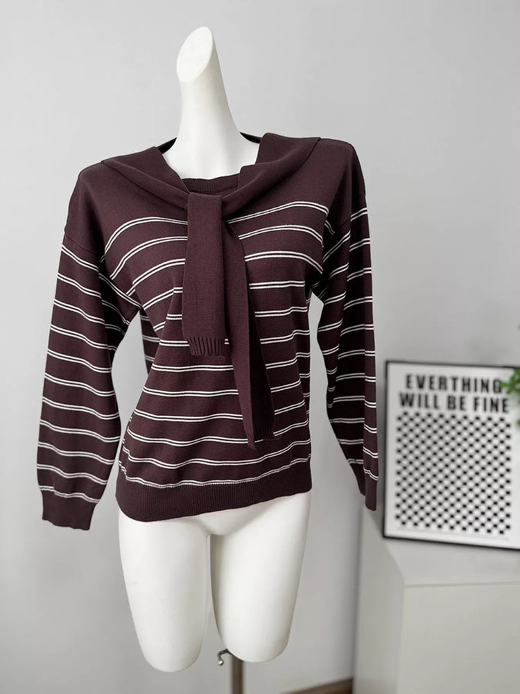 Classic Striped Crewneck Knit Top with Layered Sweater Detail