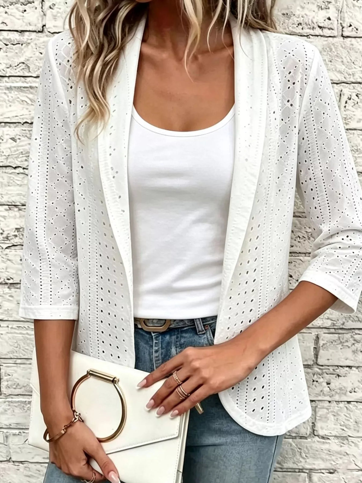 Eyelet Open Front Cardigan