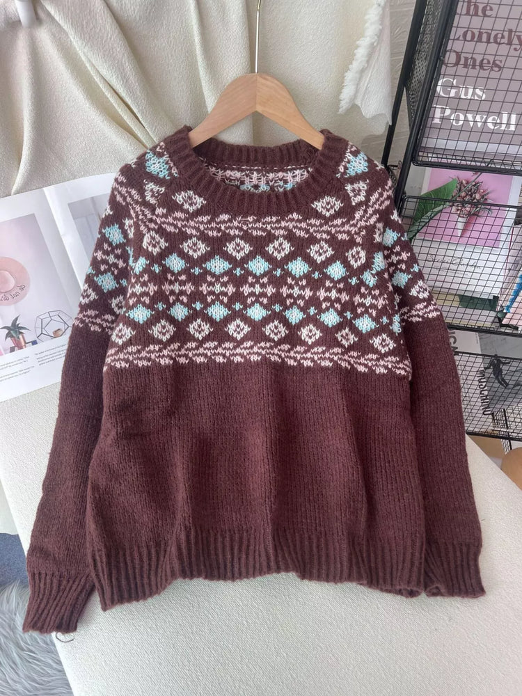 Fair Isle Patterned Round Neck Sweater
