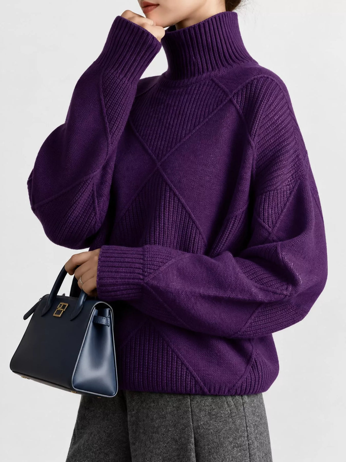 Full Size Diamond Pattern Turtleneck Sweater Plus Size