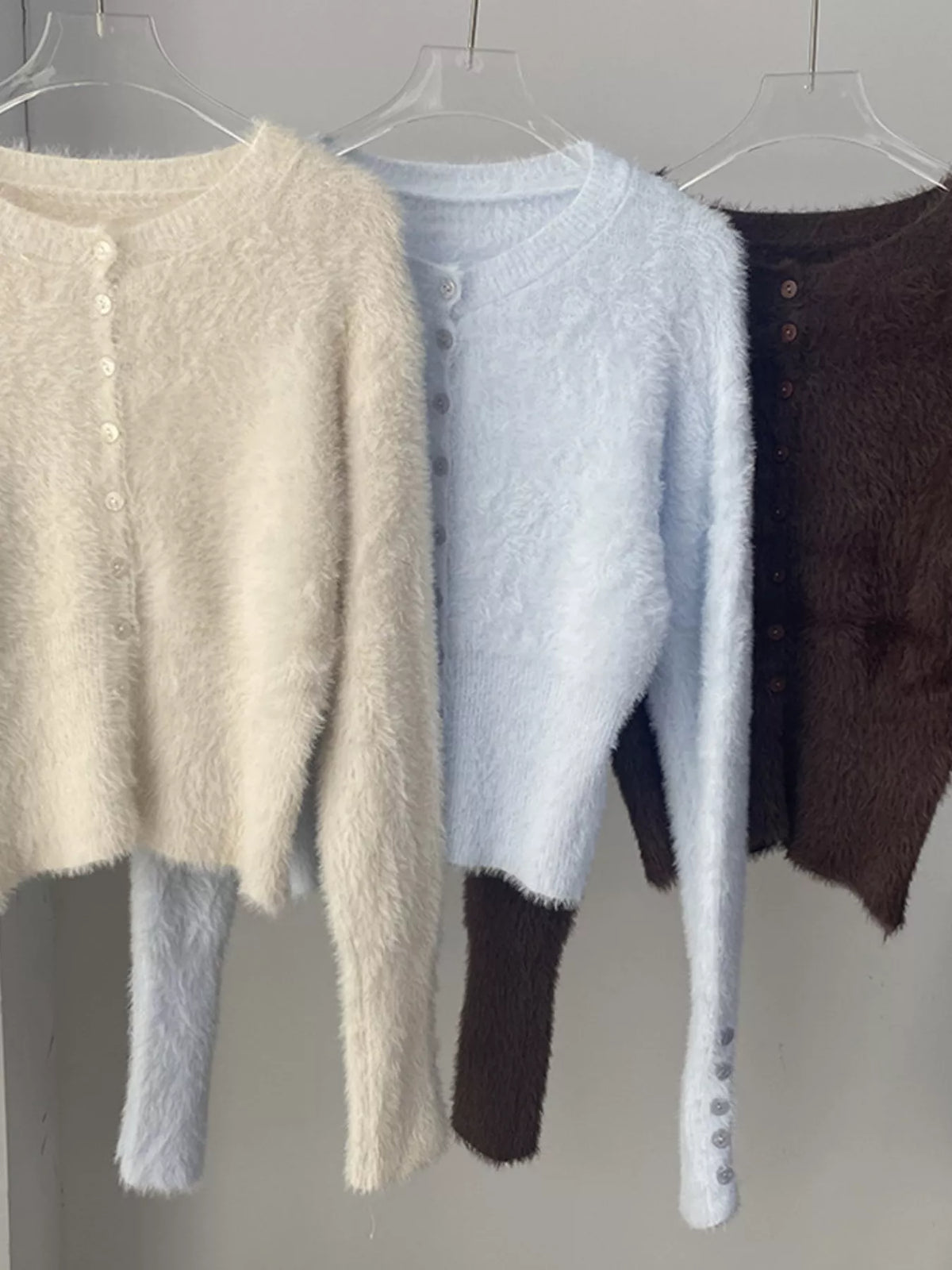 Soft Fuzzy Button-Down Cropped Cardigan
