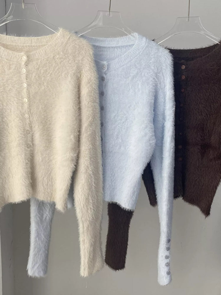Soft Fuzzy Button-Down Cropped Cardigan