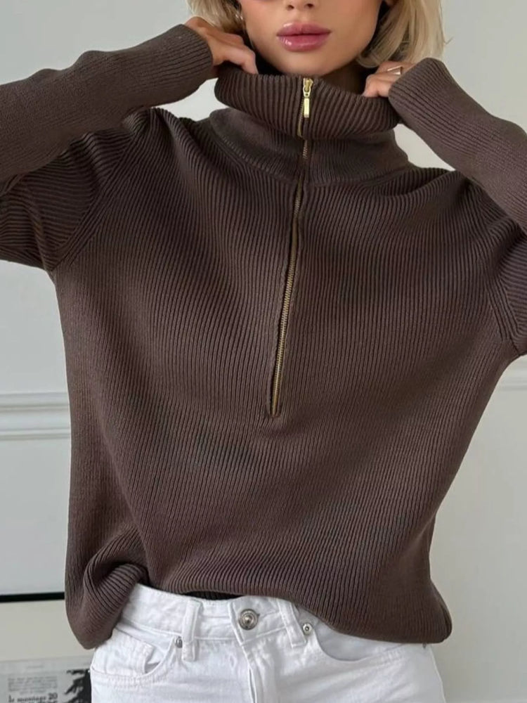 Ribbed Knit Quarter-Zip Sweater