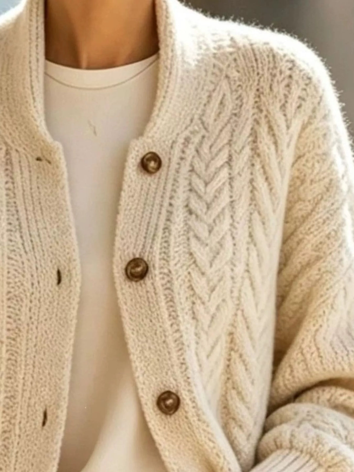 Full Size Cable-Knit Button-Down Cardigan Plus Size