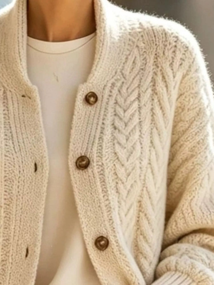 Full Size Cable-Knit Button-Down Cardigan Plus Size
